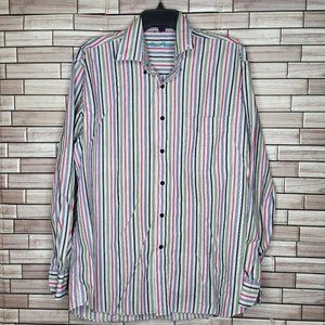 ALAN FLUSSER Men’s Long Sleeve Casual Shirt Size Large Multi- Color Stripped Top